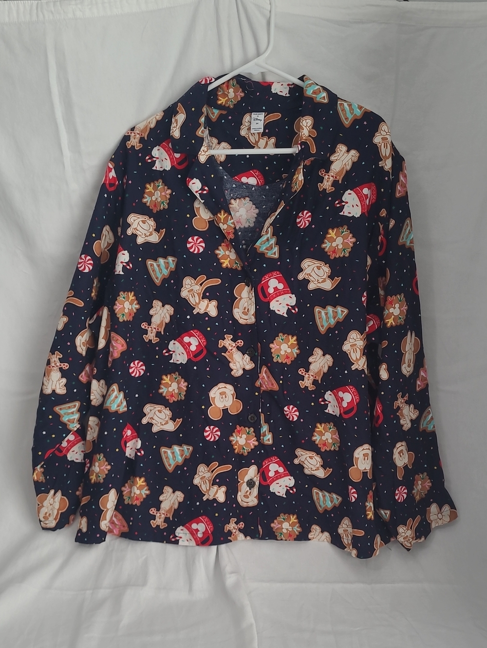 Womens Disney Navy Holiday Gingerbread & Candy Print Pajama Top